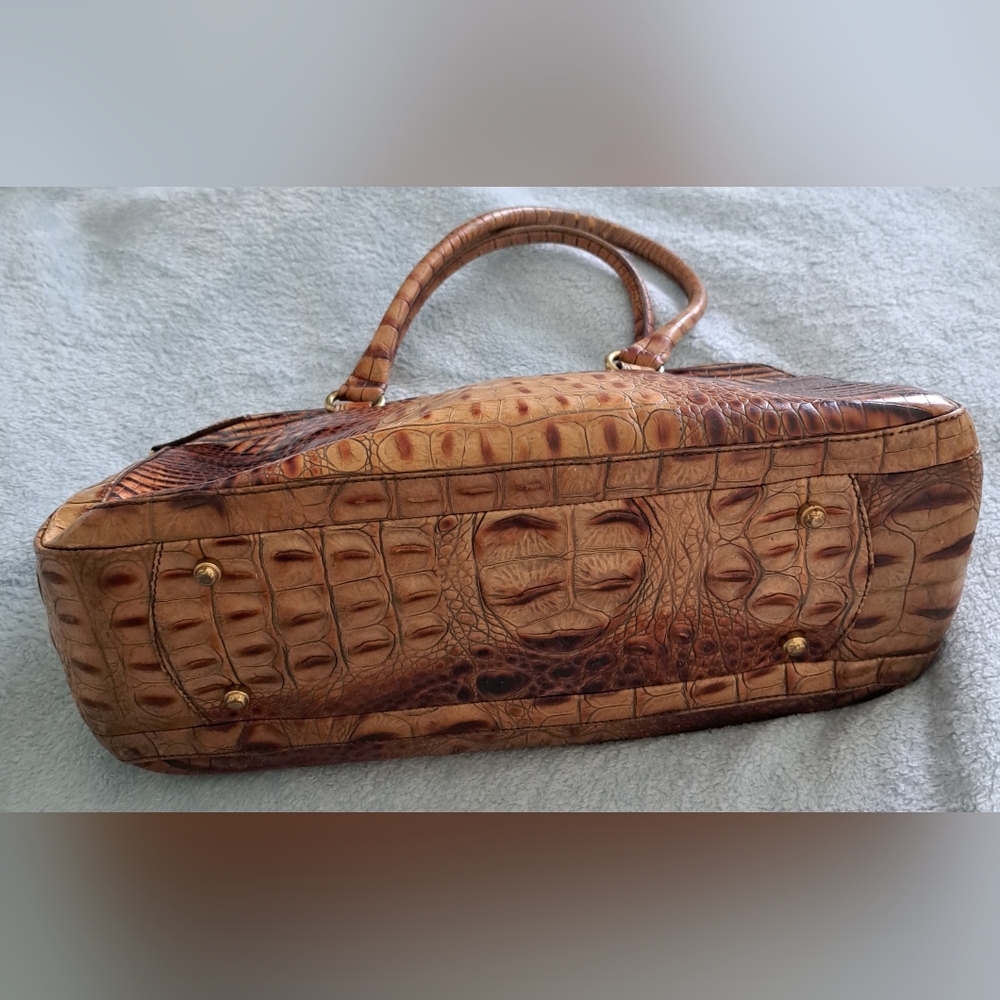 Brahmin Tan and Brown Crocodile-Embossed Satchel - Picture 7 of 10